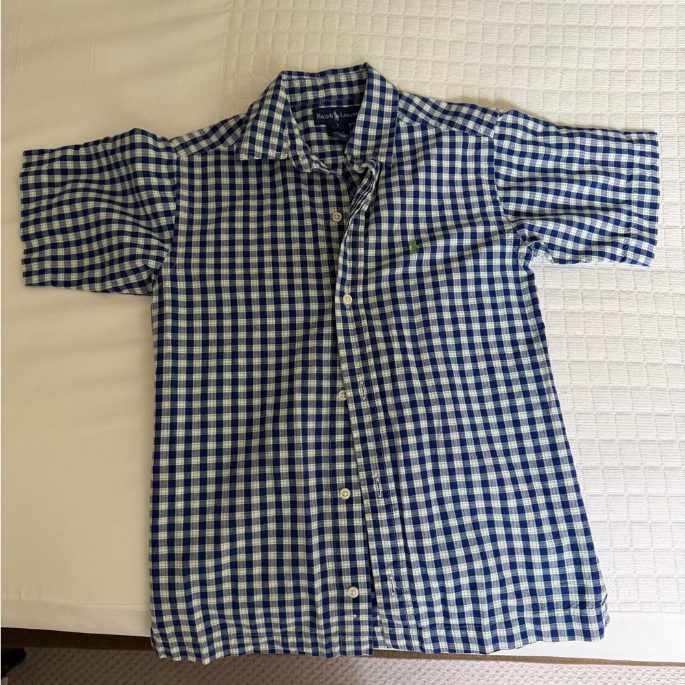 Ralph Lauren Blue and White Checkered Short Sleeve Shirt